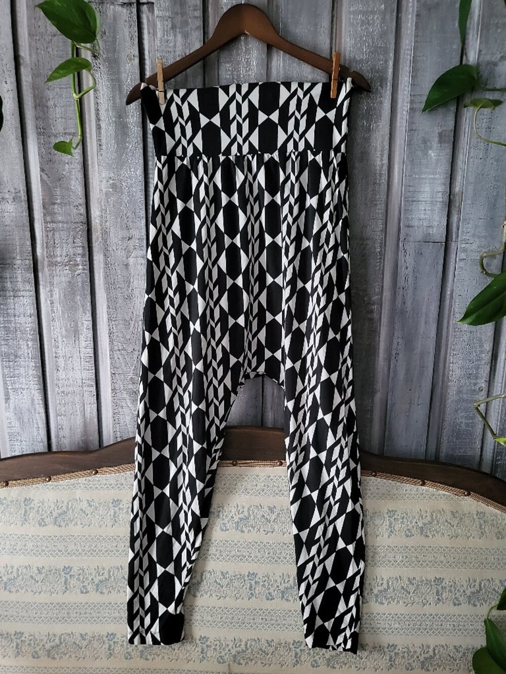 Cotton Spandex Geometric Harem Pants L